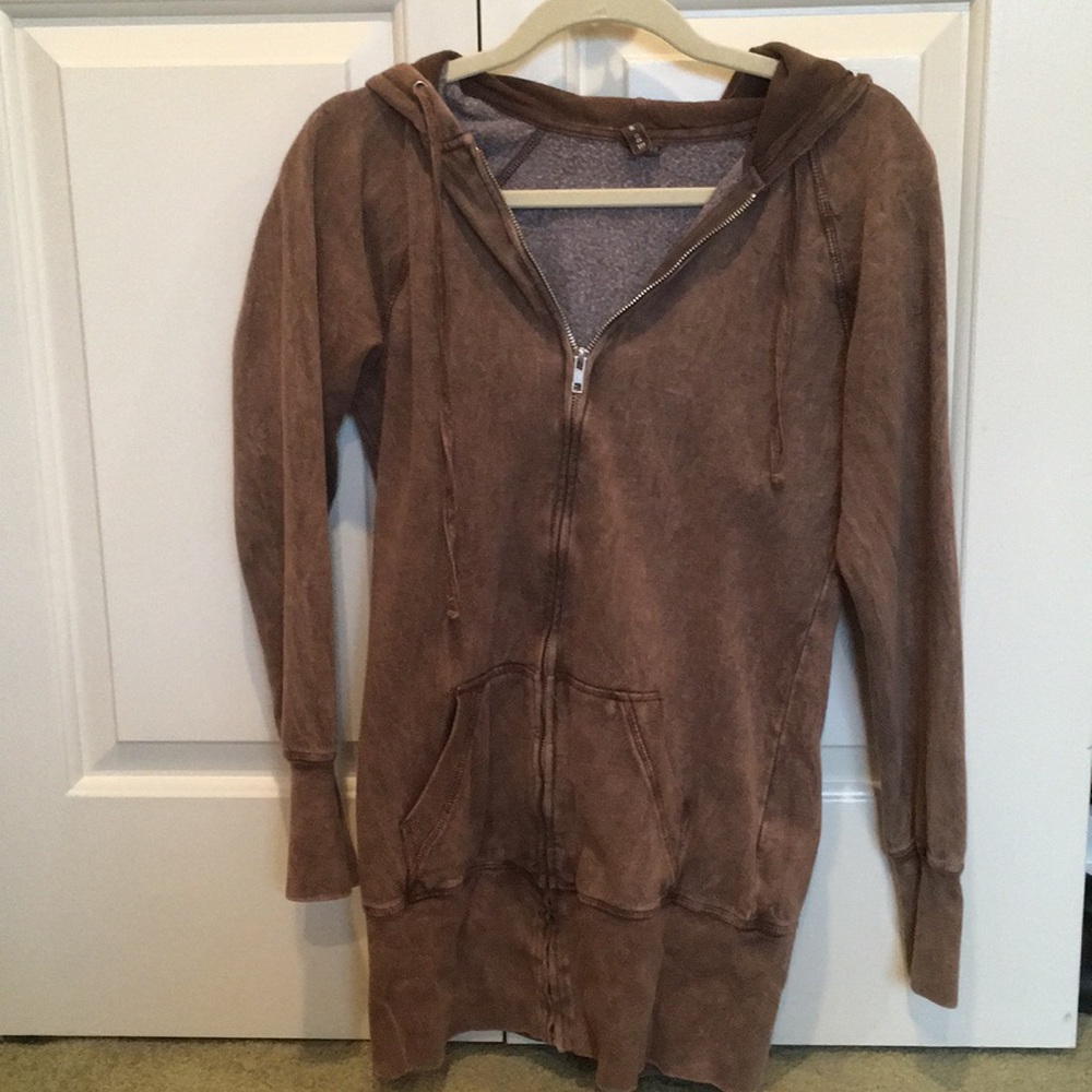 Emma & Sam long zip-up distressed sweatshirt